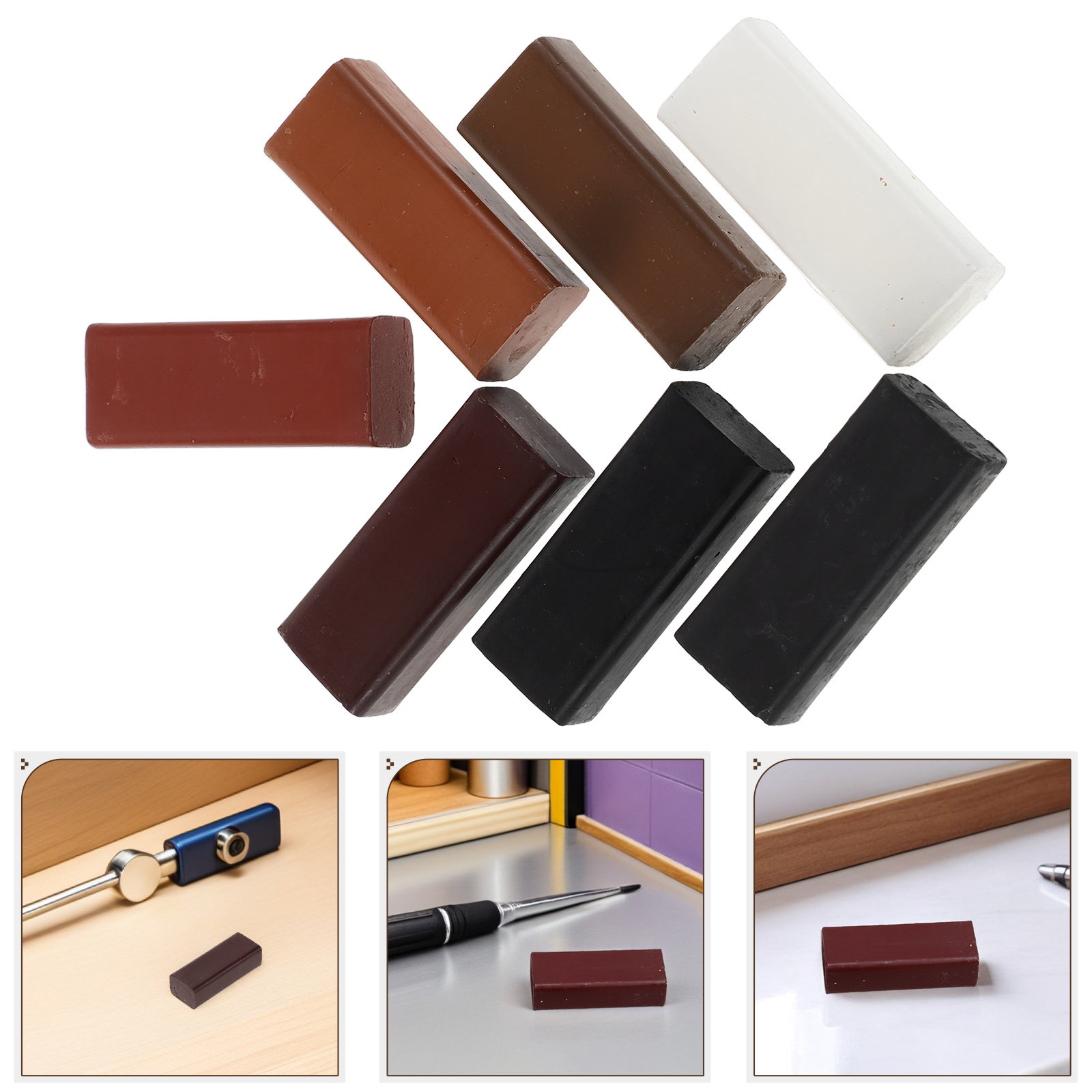 Wood Filler Stick - 7本入り木材修復ワックスフィラースティック、ハードワックスクレヨン、傷やへこみ修復、木製床・家具修復キット、キャビネット・ドア用