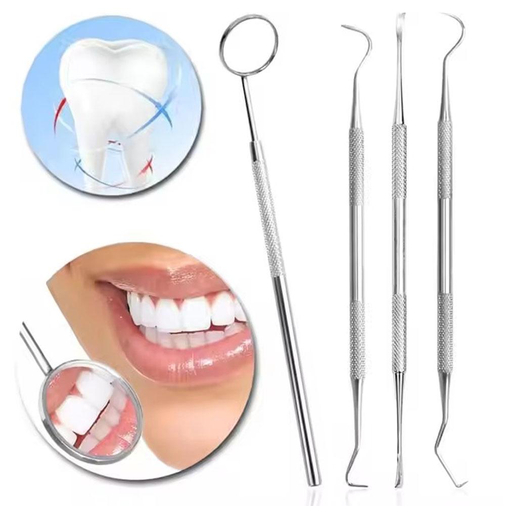 Home Improvement Kit - 4個入りステンレス製歯科口腔清掃ツールセット、歯石＆汚れ除去剤（歯科内視鏡付き）、歯茎ケアホーム口腔衛生キット