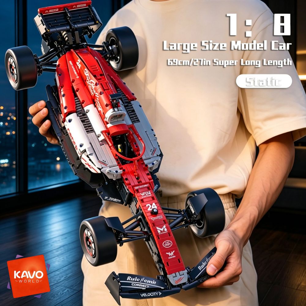 Home Improvement Man - KAVOWORLD フォーミュラレッド＆ホワイトスーパースポーツカービルディングブロック車両モデルキット、1:8スケール1768ピースシミュレーションタイヤ付きオープンテールレーシングカー、コレクションオーナメントDIY組み立て玩具、自宅のデスクデコレーション、クリスマス、新年、誕生日プレゼント、レーシングファン向け