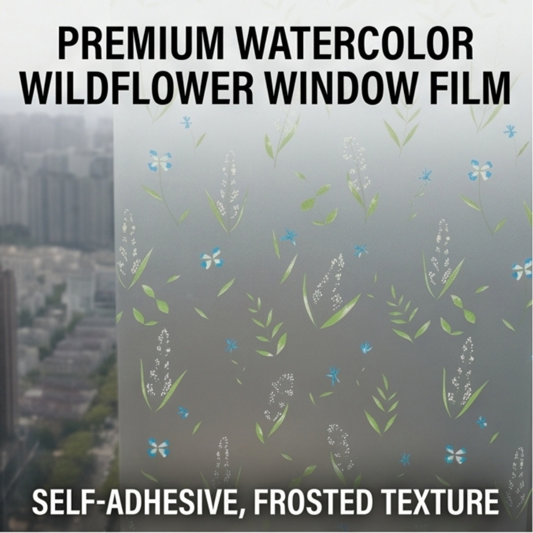 Window Insulation Film - 自己粘着性フレッシュフローラルリーフウィンドウフィルム、つや消しプライバシーガラスステッカー、バスルーム、キッチン、オフィス用ホームデコレーション