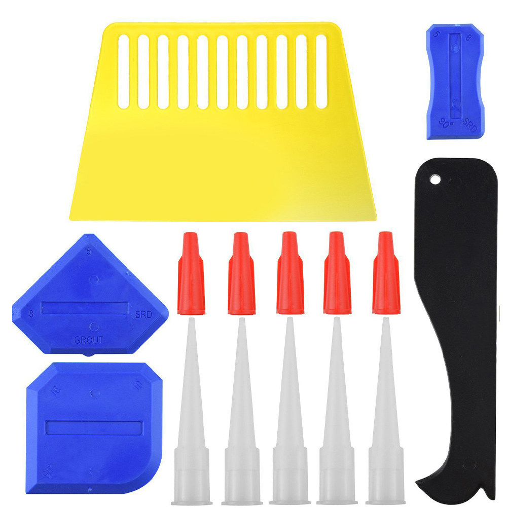 Tile Grout Repair - 15個入りプレミアムプラスチック製目地スクレーパーツールキット、タイルの目地、継ぎ目、隙間の充填、エッジやコーナーの修復、家庭用DIYコーキング用