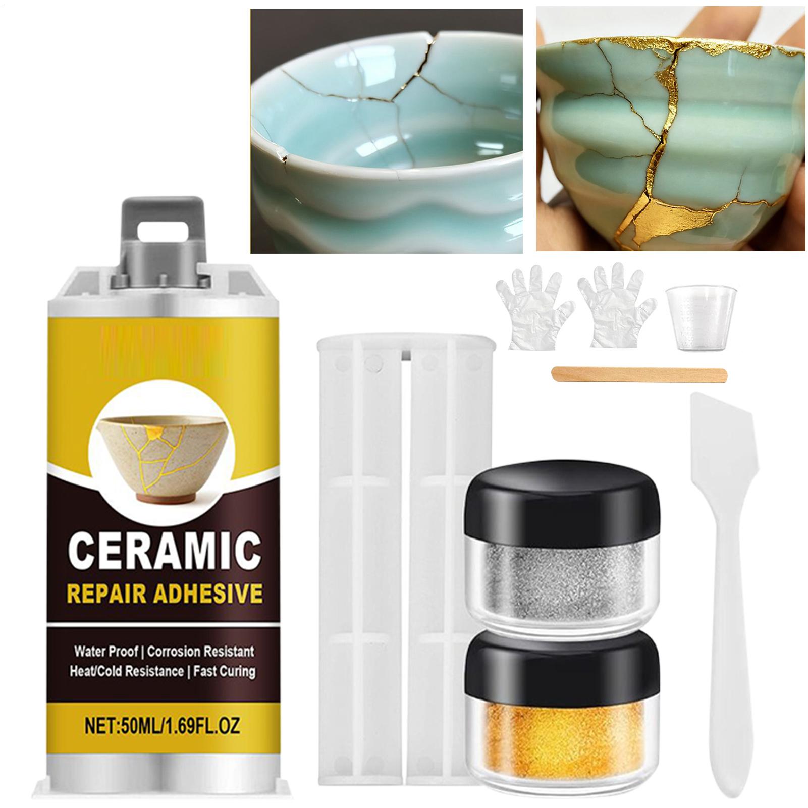 Tile Grout Repair - 金塗り補修キット ゴールドセラミック接着剤 食品安全接着剤 割れた陶器の皿、カップ、ボウル、浴槽、工芸品、アートの再仕上げ用