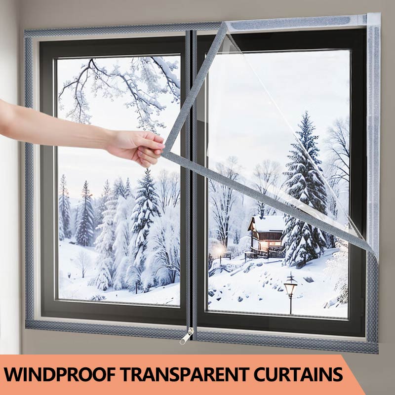 Window Insulation Film - 透明な防風シール窓断熱フィルムジッパー、穴を開ける必要がなく、厚みのある防寒防風カーテン、ダイヤモンドグレーエッジ