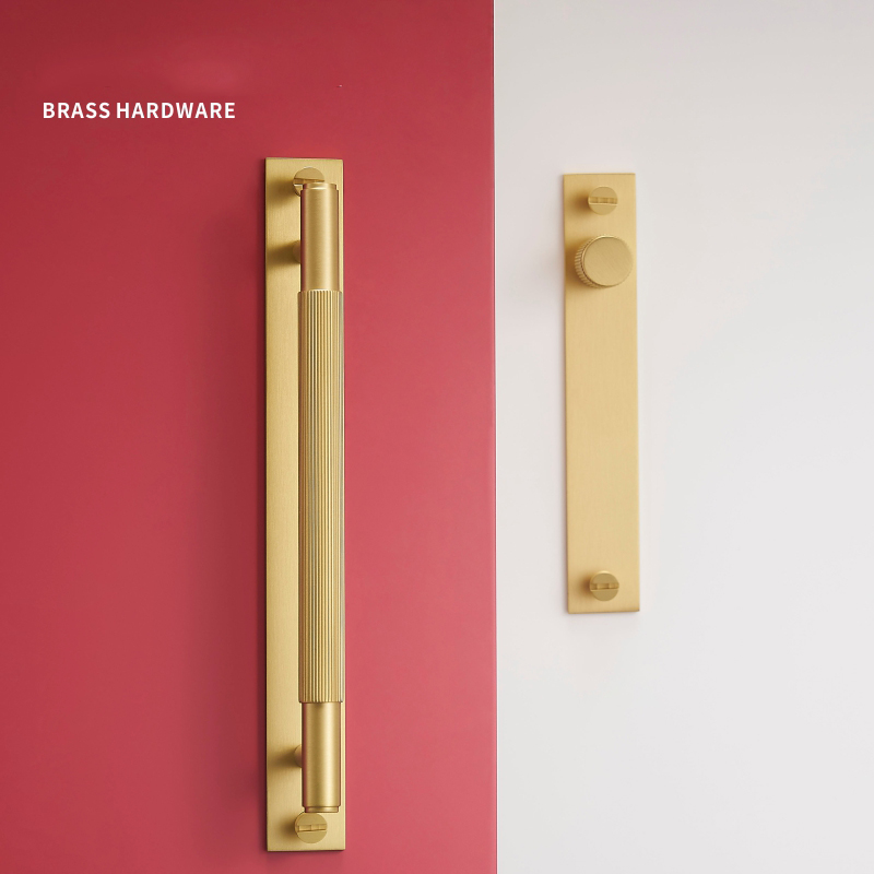 Cabinet Handle Pull - Beicai真鍮製家具ハンドル モダンストライプ プレート付き 食器棚 ワードローブ ドレッサー