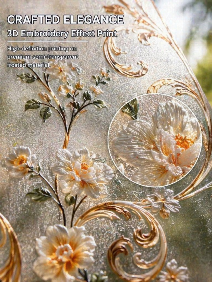 Window Insulation Film - 刺繍模様フロストプライバシーウィンドウフィルム半透明光遮断静電気吸着式取り外し可能浴室ガラス用