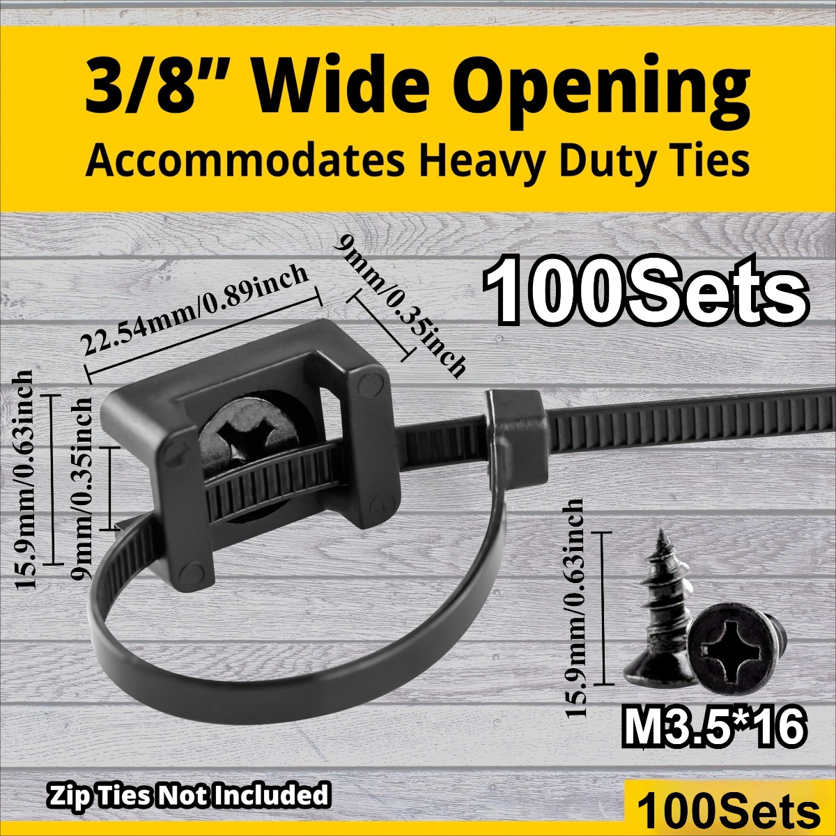 Drywall Anchor Screw - 100セット ケーブルタイマウント ネジ付き スリム 0.63x0.89インチ ブラック
