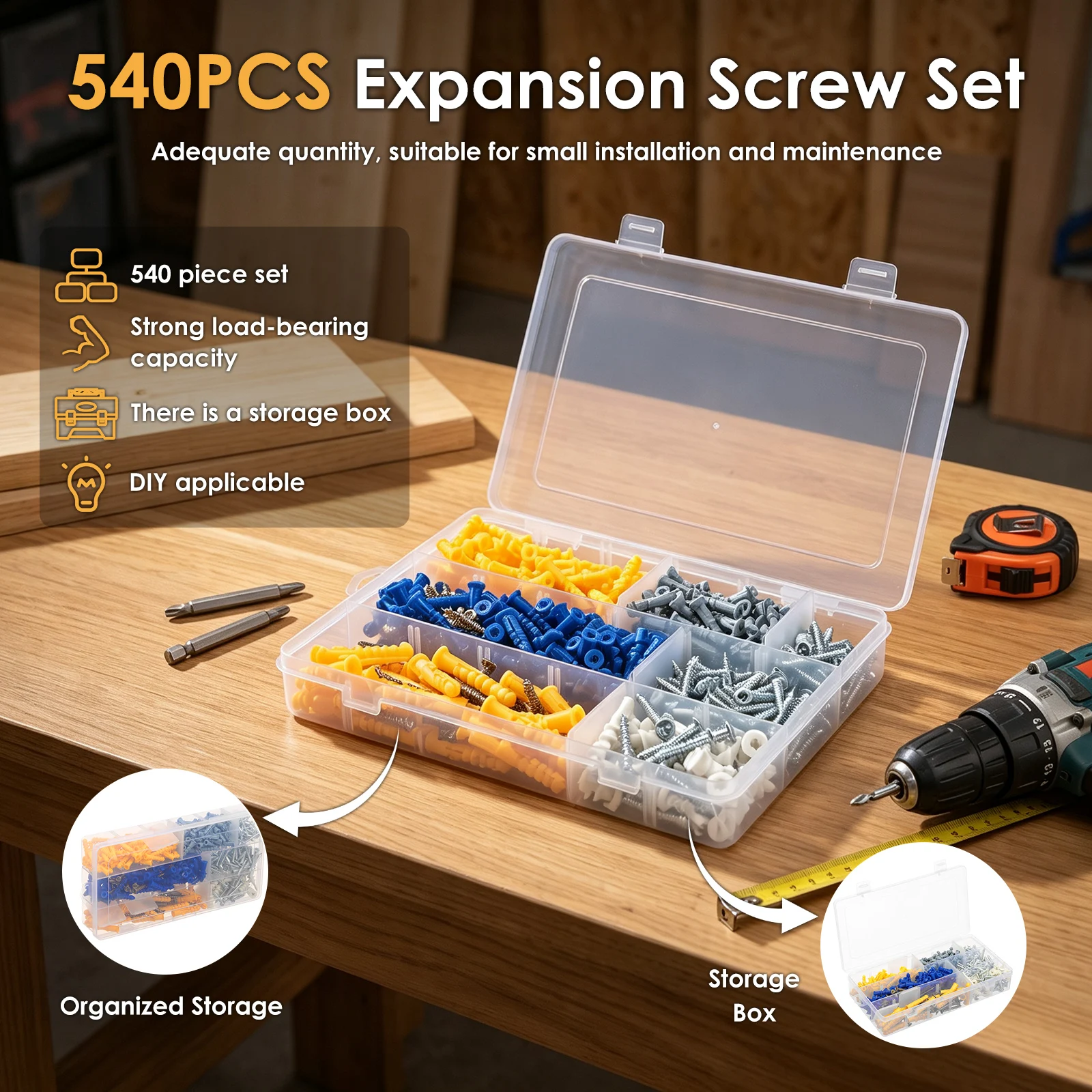 540個入りドライウォールアンカーとネジの詰め合わせキット、 - Drywall Anchor Screw のレビューと価格