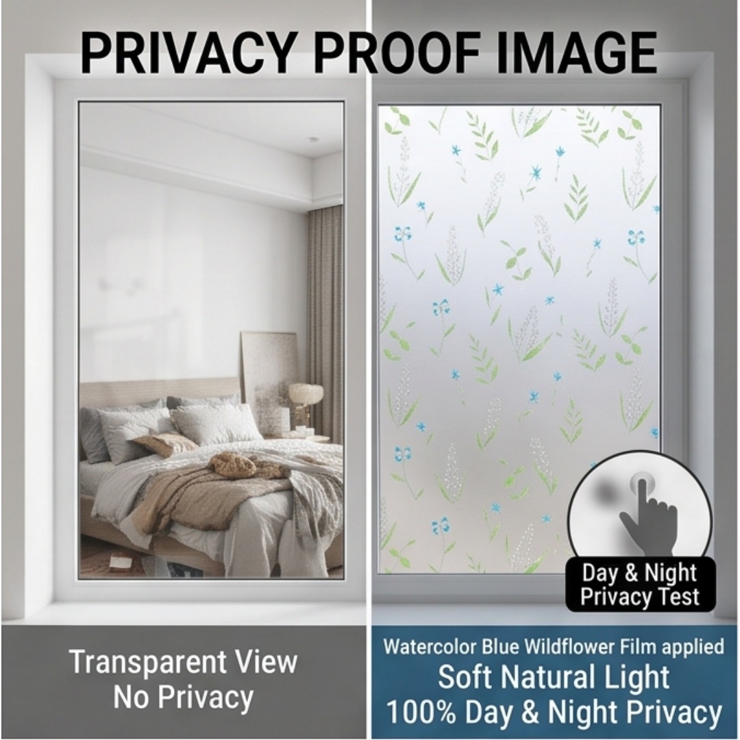 自己粘着性ブルーワイルドフラワーつや消し窓フィルム プライバ - Window Insulation Film のレビューと価格