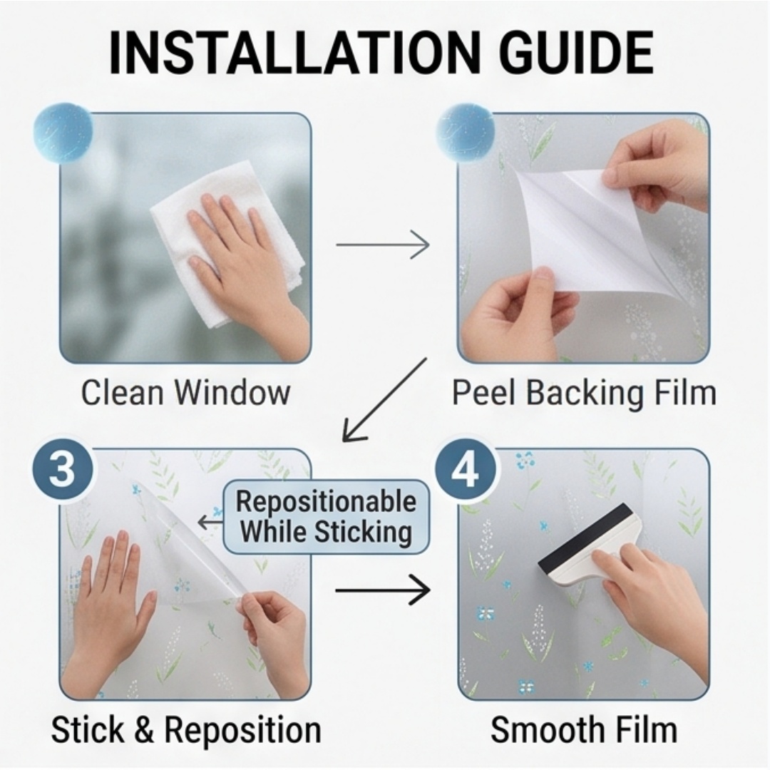自己粘着性ブルーワイルドフラワーつや消し窓フィルム プライバ - Window Insulation Film のレビューと価格