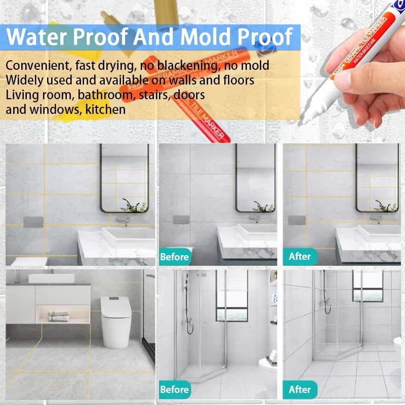 1-2本 防水ホワイトマーカーペン 壁の隙間補修 タイル目地 - Tile Grout Repair のレビューと価格